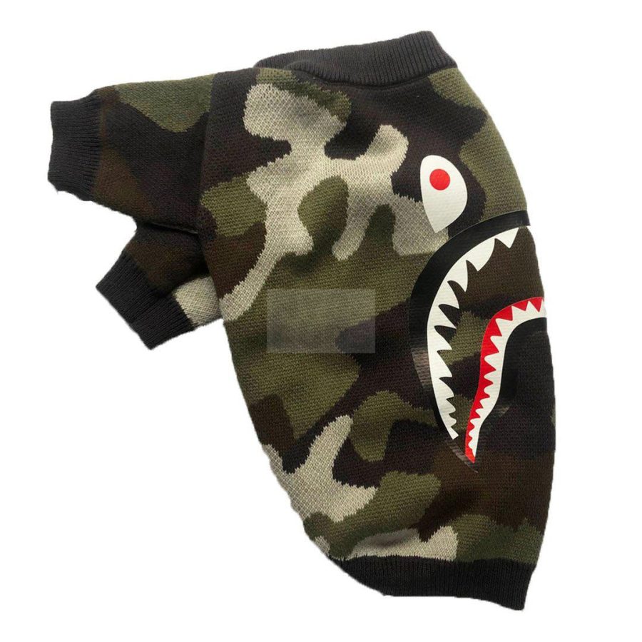 A Barking Pup Camo Sweater Hype Pups designer dog clothes.