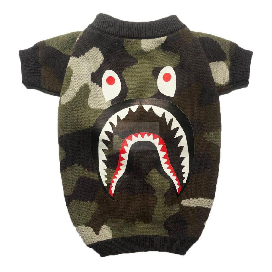 A Barking Pup Camo Sweater Hype Pups designer dog clothes.
