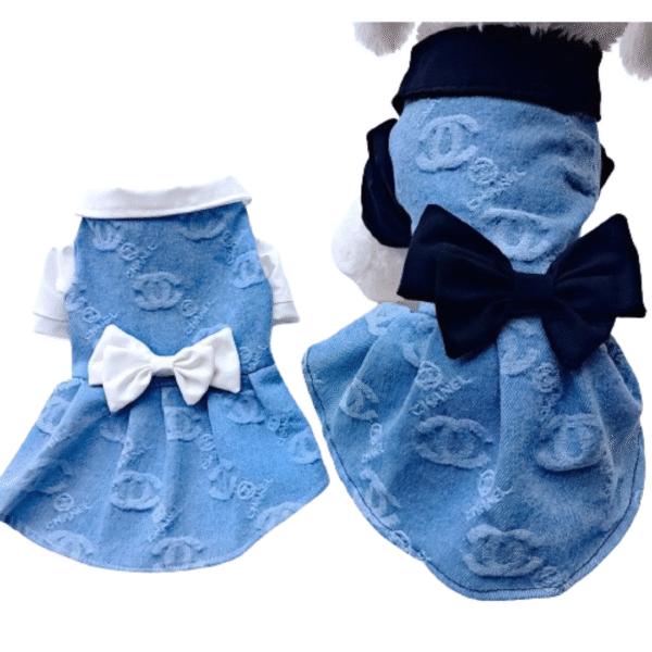 Chewnel Denim Bowtie Dress - Image 3