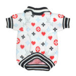 White knit dog sweater V monogram hearts Louis Vuitton inspired with ribbed trim