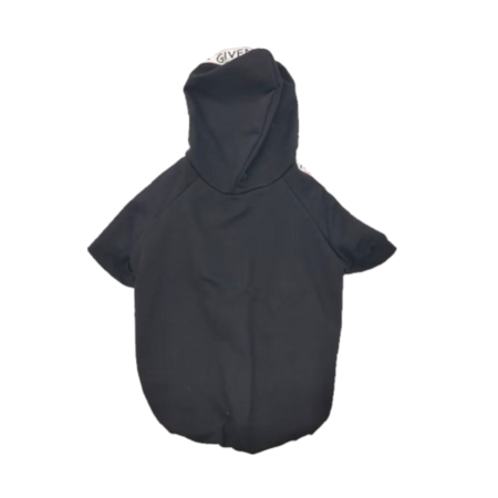 Black Givenchy inspired dog hoodie back view showing logo placement