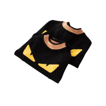 Furdi monster eyes sweater flat lay showing FF monogram details and ribbed trim