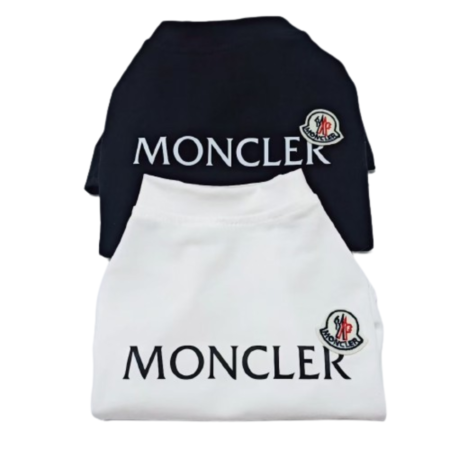 Black and white dog tees with MONCLER branding Moncler style