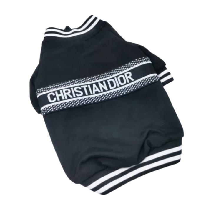 Navy dog jacket Dior inspired with white striped trim and zipper closure