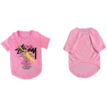 Pink dog tee with colorful city print streetwear style ASSC parody