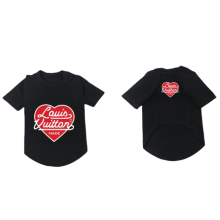 Black dog tee with red heart logo Louis Vuitton inspired design front and back view
