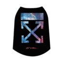 Black dog tee with tropical galaxy Off-White inspired arrow graphics and coral text