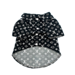 Black monogram dog polo with button placket and curved hem Louis Vuitton style