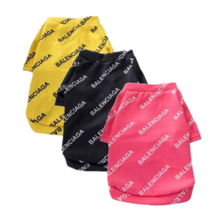Yellow, black, and pink Pawlenciaga logo sweatshirts with all-over Balenciaga inspired print