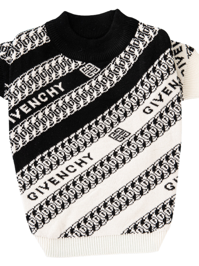 Black and white diagonal monogram dog sweater Givenchy inspired with GIVNCHY lettering