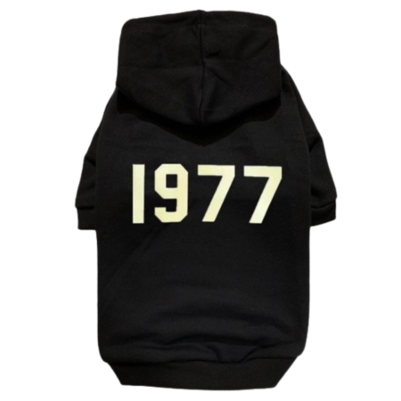 Black Fear of Dog hoodie with cream 1977 text oversized fit dog hoodie