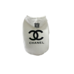 Black Chanel inspired dog hoodie with signature CC logo branding