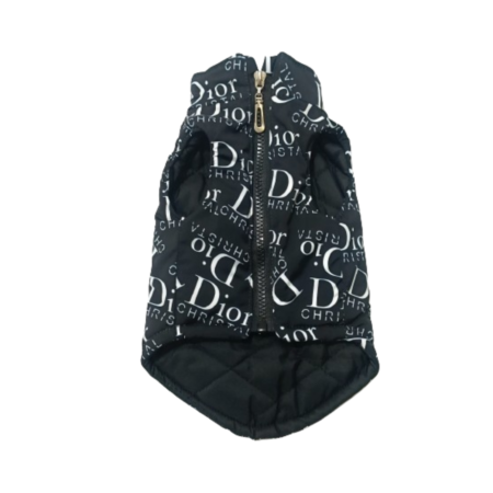 Black cotton dog vest with white Dior oblique pattern print and zip closure