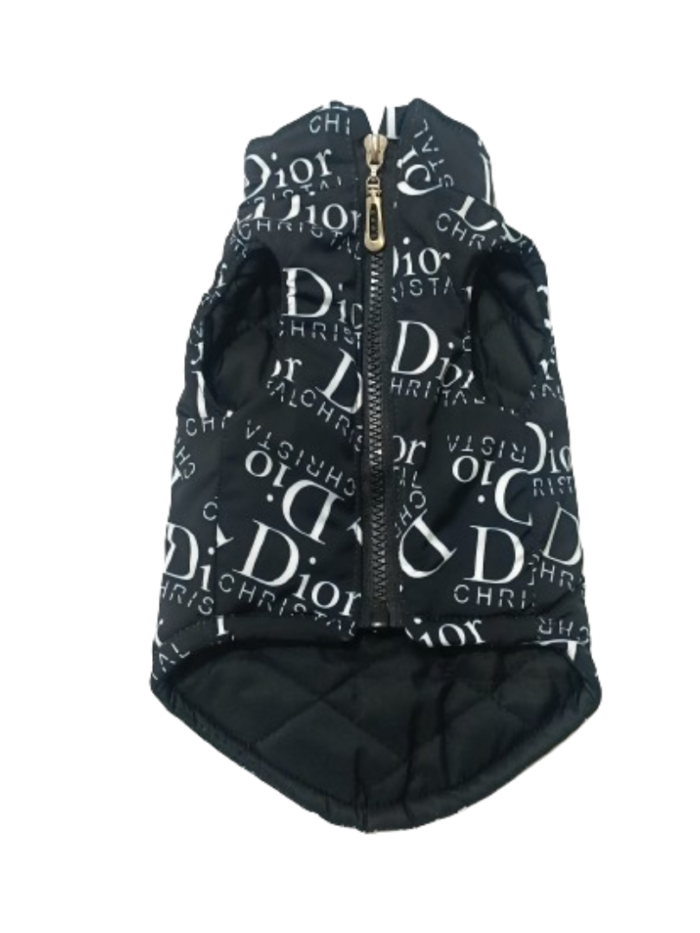 Black cotton dog vest with white Dior oblique pattern print and zip closure