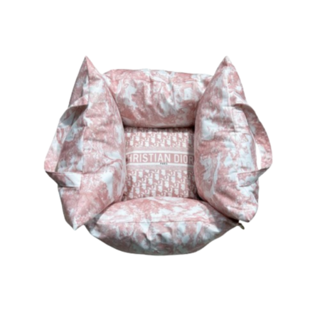 Pink Dogior oblique monogram travel dog bed with raised cushion edges