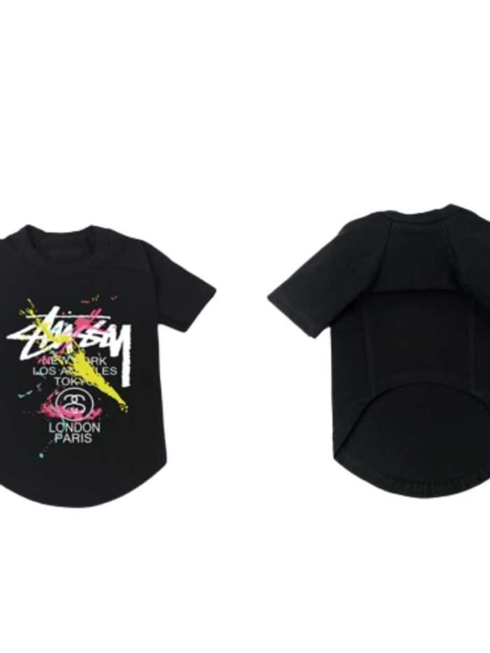 Black dog tee with graffiti city graphics Anti Social Social Club inspired