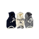 Navy grey beige knit dog hoodies with CDG heart logo and ribbed cuffs