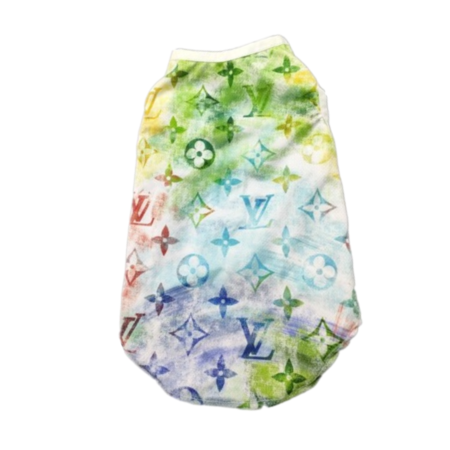 Rainbow gradient LV monogram tank vest for dogs with watercolor print pattern
