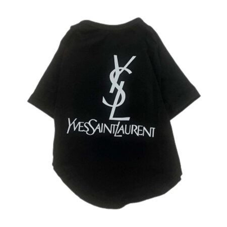 Black dog tee with YSL Yves Saint Laurent logo inspired by Saint Laurent
