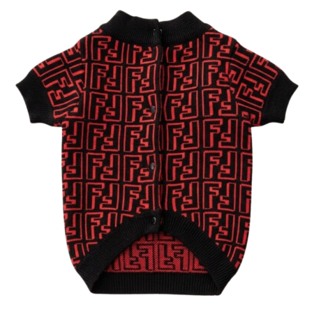 Black jacquard dog sweater back view with FF monogram Fendi style