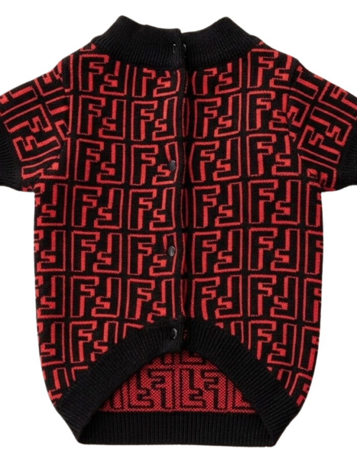 Black jacquard dog sweater back view with FF monogram Fendi style