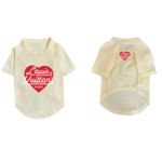 Beige dog tee with red heart logo Louis Vuitton inspired design front and back view