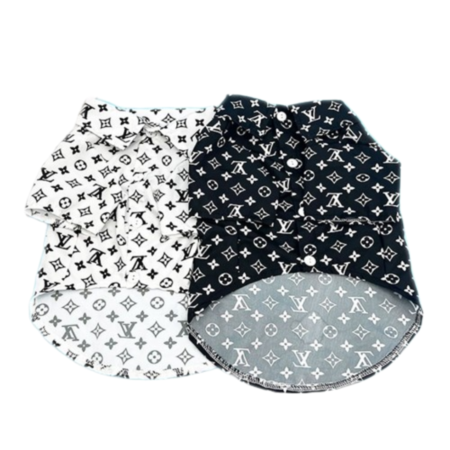 Black and white monogram dog polo shirts Louis Vuitton inspired with button closure
