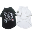 Black cotton dog tee with white Moncler inspired logo badge on chest