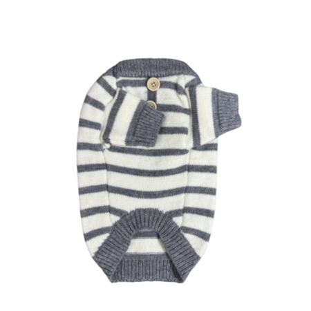 Polo inspired striped knit dog sweater with ribbed collar and two button placket