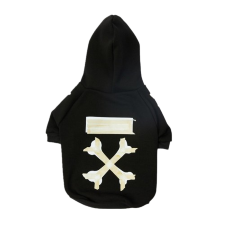 Black dog hoodie with cream crossbones graphic Off-White inspired streetwear design
