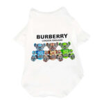 White cotton dog tee with multicolored bear print Burberry style design