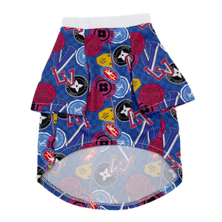 Blue all-over V monogram dog tee with circular logos Louis Vuitton inspired