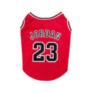 Red basketball dog jersey with Jordan 23 numbering and white piping