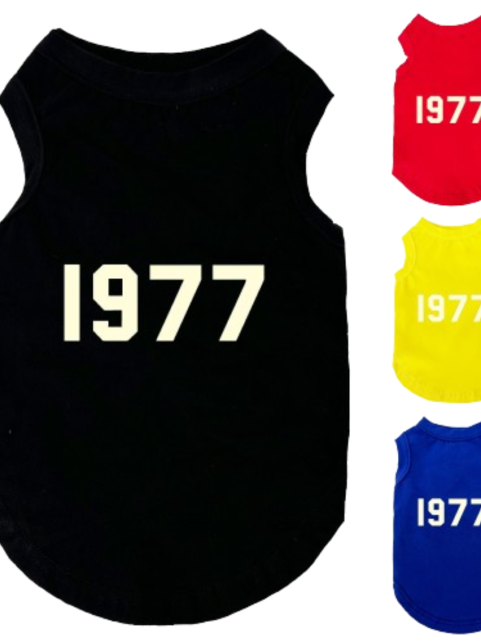 Black sleeveless dog jersey with white 1977 print Fear of God inspired
