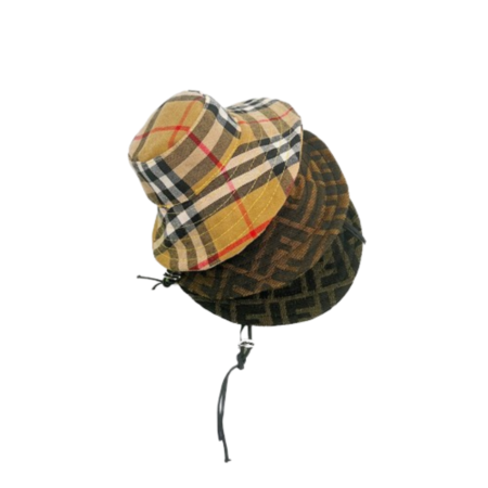 Khaki and brown FF monogram bucket hat Fendi inspired with chin strap