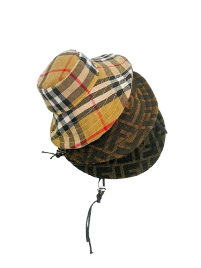 Khaki and brown FF monogram bucket hat Fendi inspired with chin strap