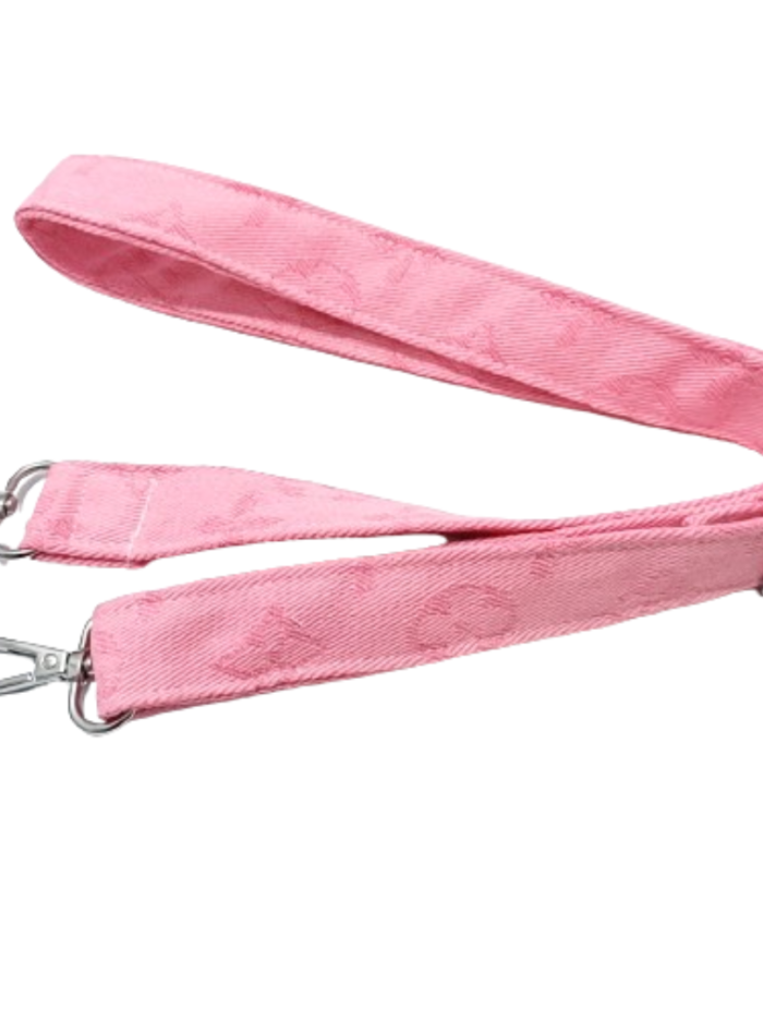Pink adjustable shoulder strap for dog carrier with V monogram print Louis Vuitton inspired