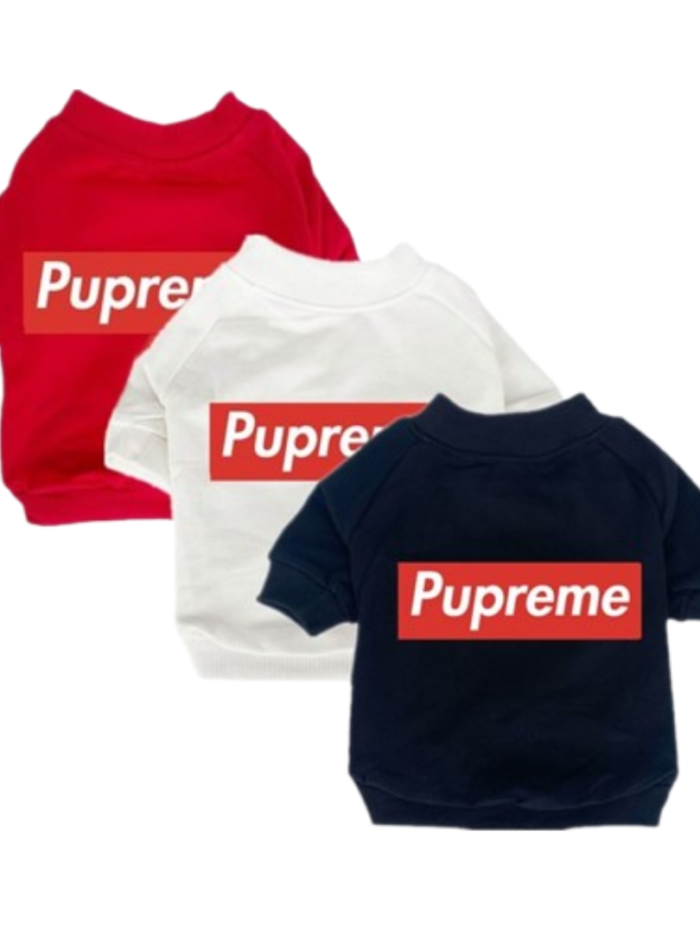 Red Pupreme box logo dog sweater with ribbed collar and cuffs Supreme inspired
