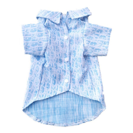 Light blue oblique print dog shirt with button closure and curved hem Dior style