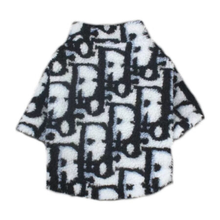 Black fleece dog jacket with Dogior oblique monogram print Dior inspired back view