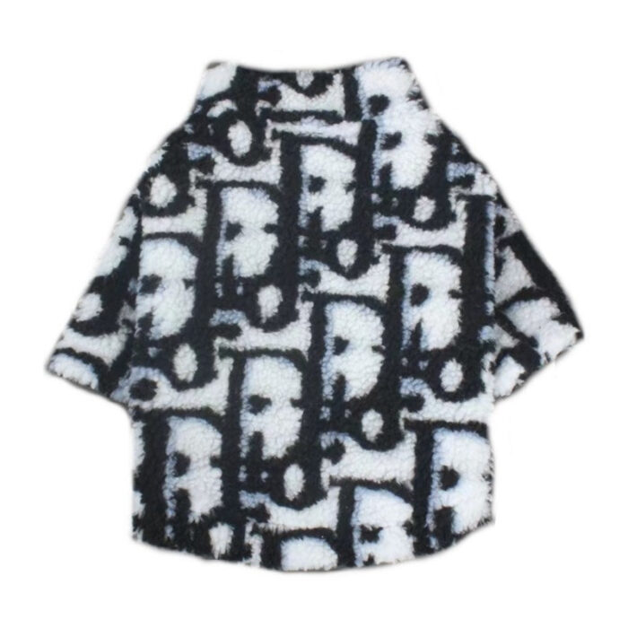 Black fleece dog jacket with Dogior oblique monogram print Dior inspired back view