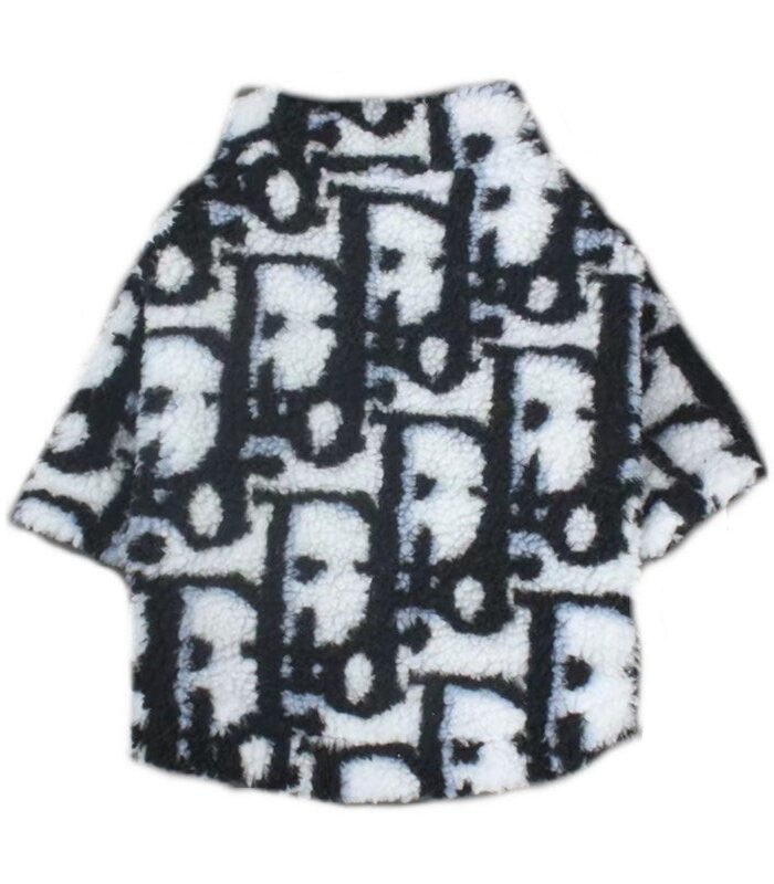 Black fleece dog jacket with Dogior oblique monogram print Dior inspired back view