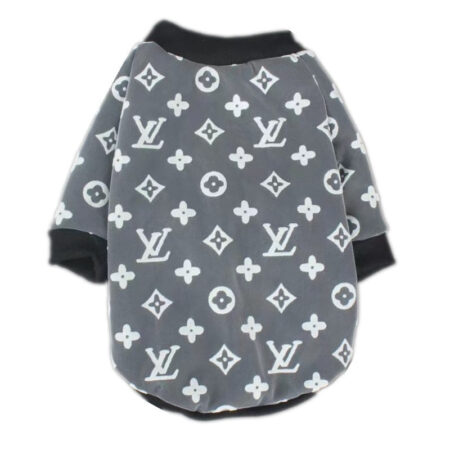 Gray jacquard dog sweatshirt with white V monogram pattern inspired by Louis Vuitton