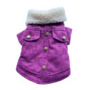Purple corduroy dog jacket with V monogram embossing and white sherpa collar Louis Vuitton inspired