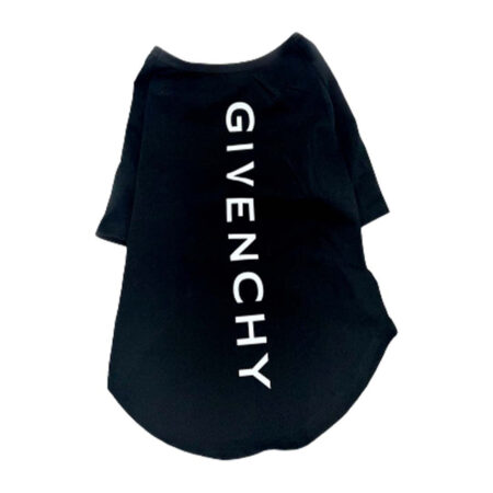 Black cotton dog tee with vertical white GIVENCHY logo Givenchy inspired