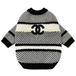 Black diagonal stripe knit dog sweater with white logo detail Chanel style