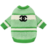 Green diagonal stripe dog sweater Chanel inspired with black interlocking logo