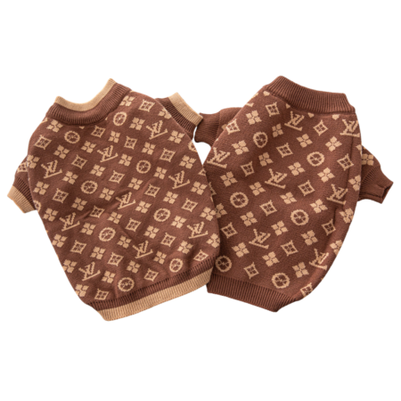Brown monogram knit dog sweater Louis Vuitton inspired with V pattern jacquard
