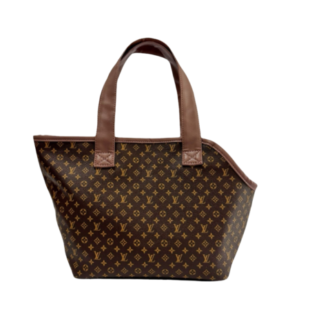 Brown monogram luxury dog carrier bag with structured handbag design