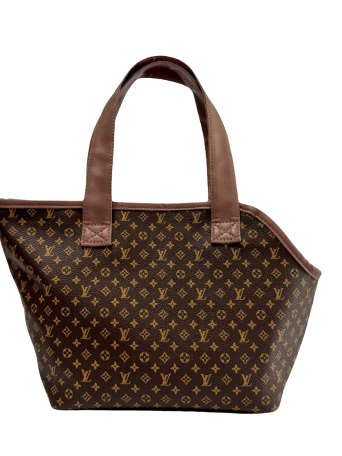 Brown monogram luxury dog carrier bag with structured handbag design